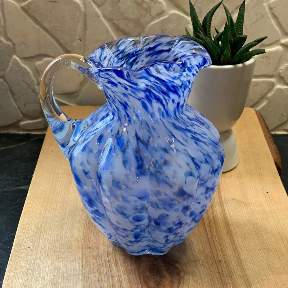 FENTON | Vintage Blue Spatter Art Glass Pitcher